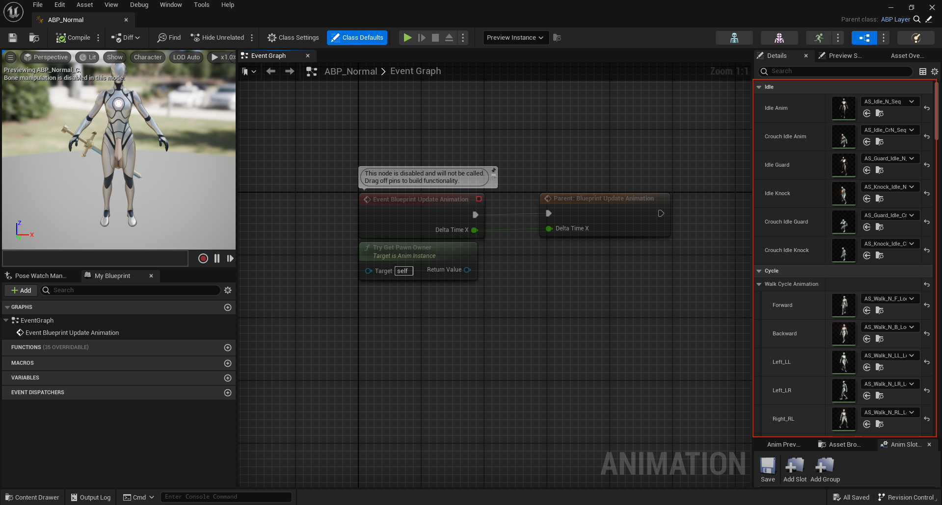 Replacing animations in the Anim Layer child blueprints